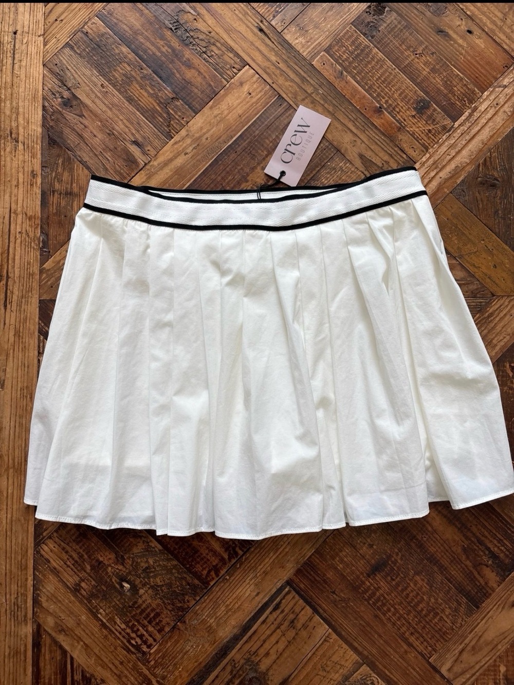 J. Crew White Pleated Mini Skirt with Black Trim
